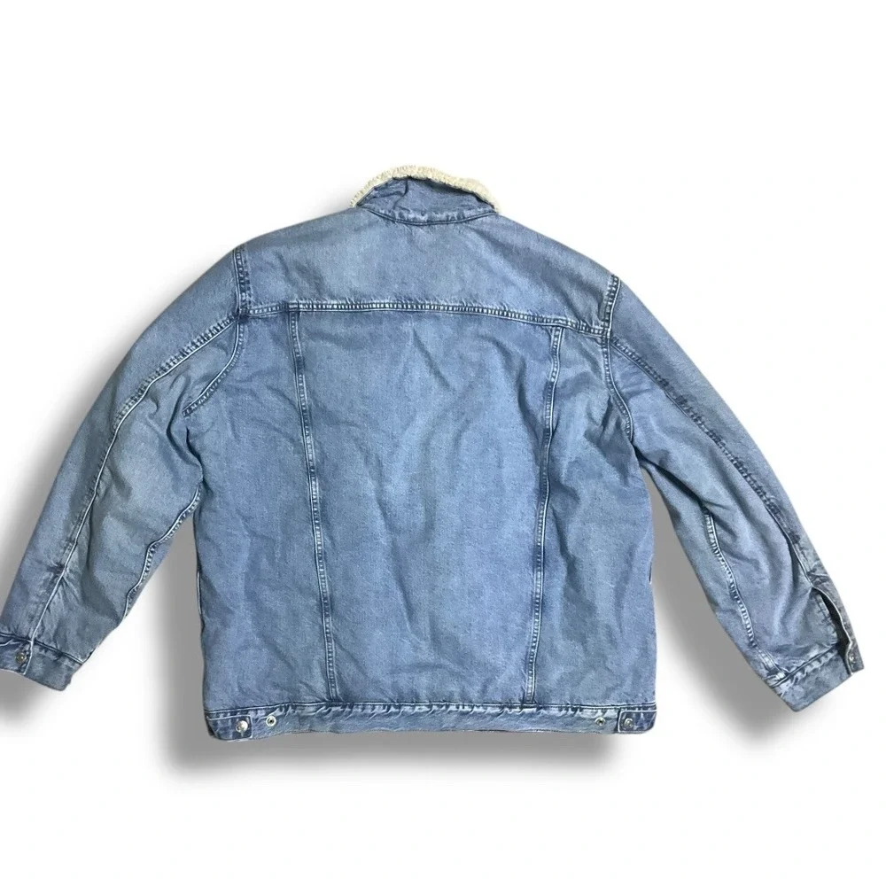 GAP Denim Mens XXL Light Wash Sherpa Lined Trucker Jacket Blue Jean Coat XXL - Picture 4 of 8